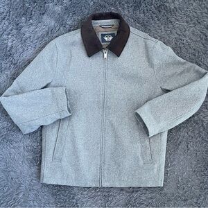 DOCKERS Men's Wool Blend Zip Up Jacket with Quilted Bib Size Light Gray | Men M